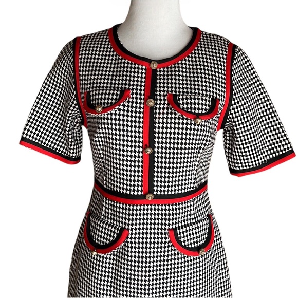 📍Pre-loved Gucci Grosgrain-trimmed Cotton-blend Tweed Mini Dress In Black🔥 - Picture 3 of 11